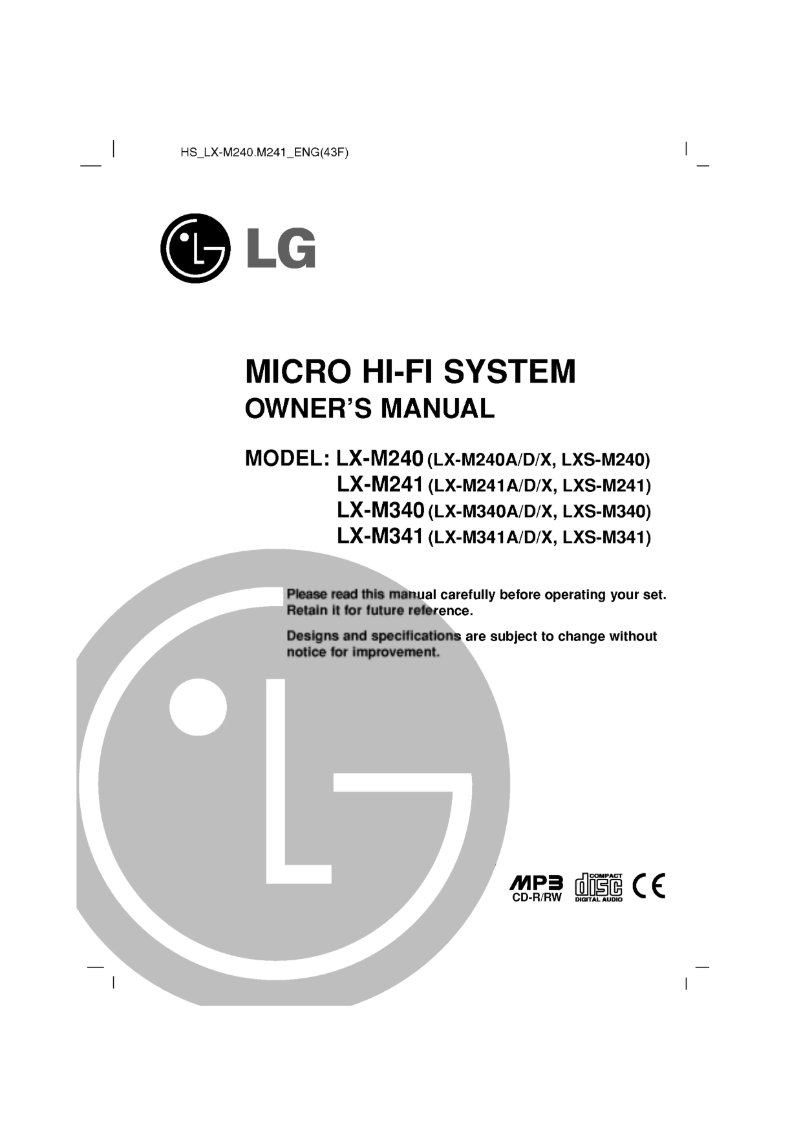 Page n°1 - Manuel utilisateur LG LX-M241