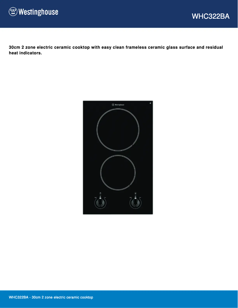 Page n°1 - Fiche technique Westinghouse WHC322BA