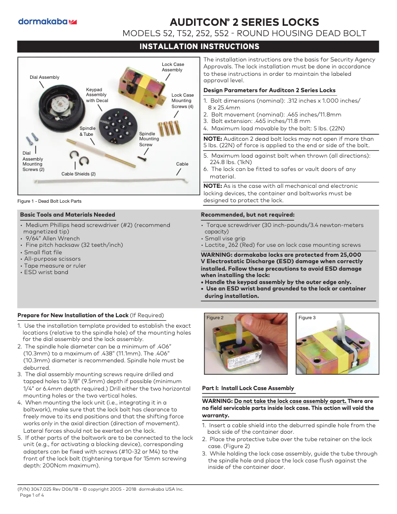 Page 1 de la notice Manuel utilisateur Dormakaba Auditcon 552