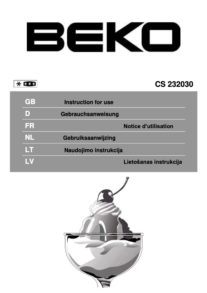 Page 1 de la notice Manuel utilisateur Beko CS232030