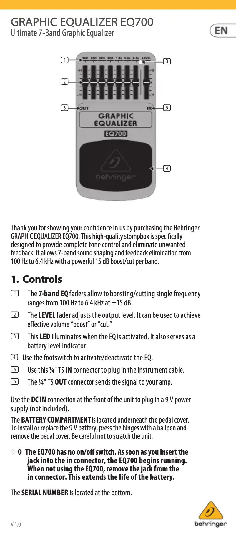 Image de la première page du manuel de l'appareil EQ700
