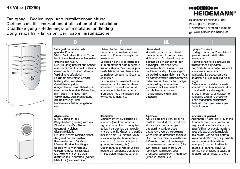 Page 1 de la notice Manuel utilisateur Heidemann HX Vibra 70280