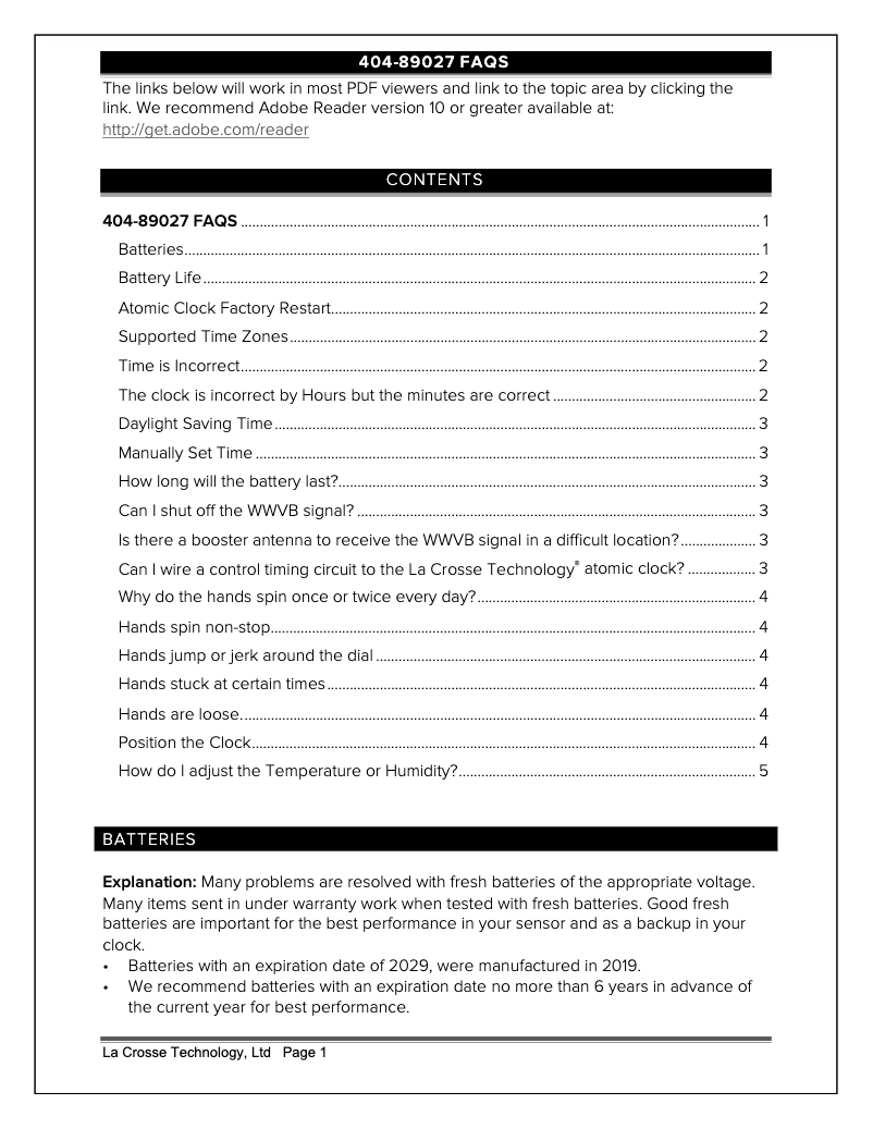 Page 1 de la notice FAQ La Crosse Technology 404-89027