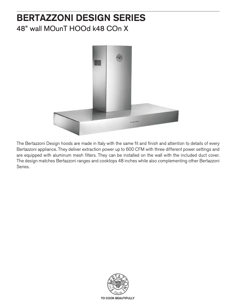 Page 1 de la notice Fiche technique Bertazzoni K48CONX/14