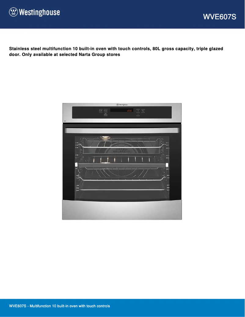 Página 1 del manual Ficha técnica Westinghouse WVE607S
