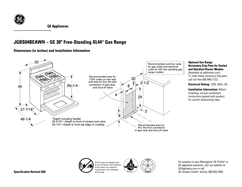 Image de la première page du manuel de l'appareil JGBS04BEAWH