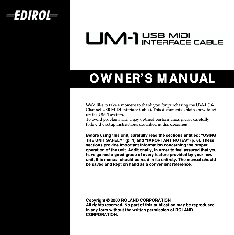 Page 1 de la notice Manuel utilisateur Roland UM-1