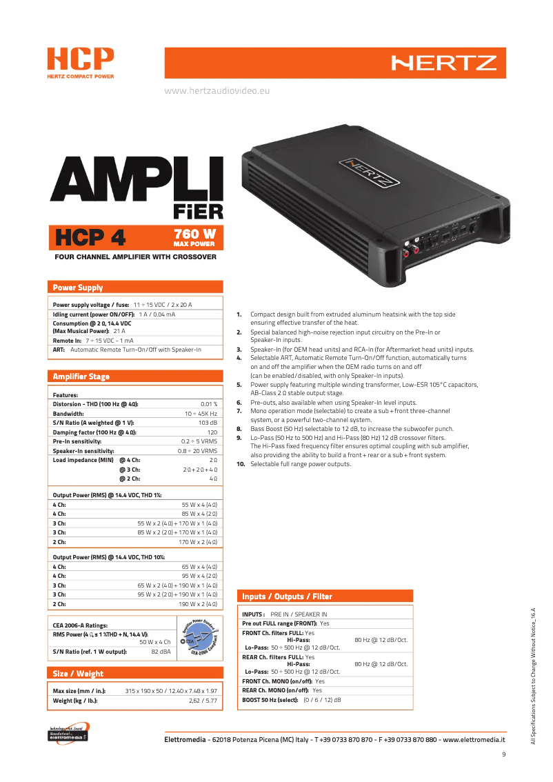 Page 1 de la notice Fiche technique Hertz HCP 4