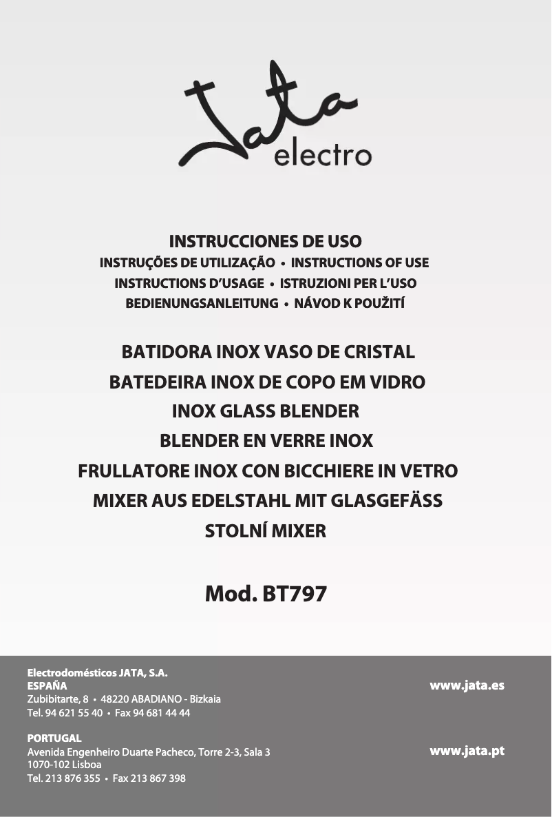 Page 1 de la notice Manuel utilisateur Jata BT797