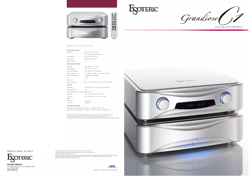 Image de la première page du manuel de l'appareil Grandioso C1