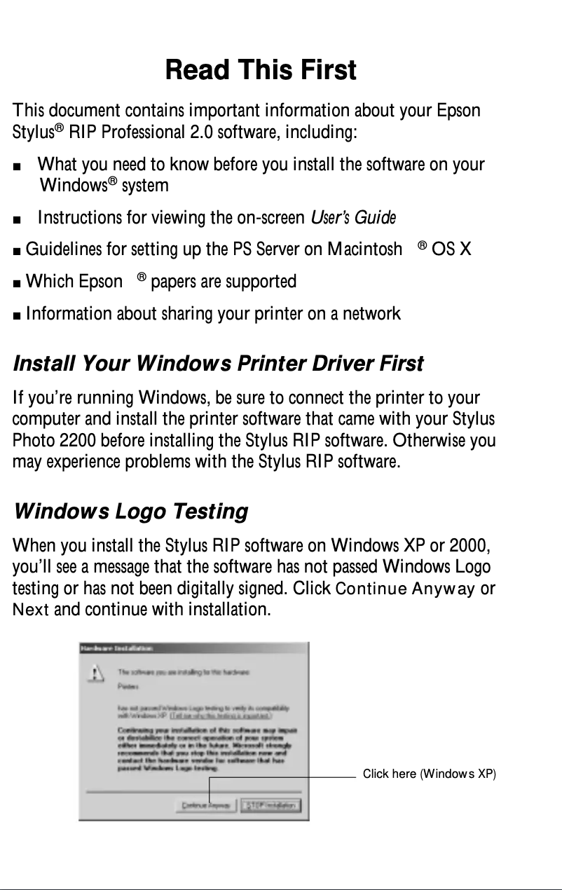 Página 1 del manual Manual de usuario Epson StylusRIP Professional 2.0
