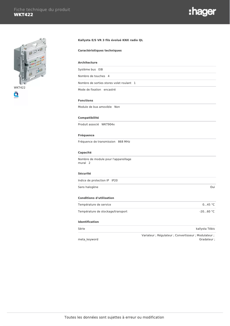 Image de la première page du manuel de l'appareil WKT422