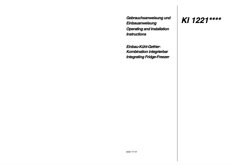Page n°1 - Manuel utilisateur Blomberg KI 1221