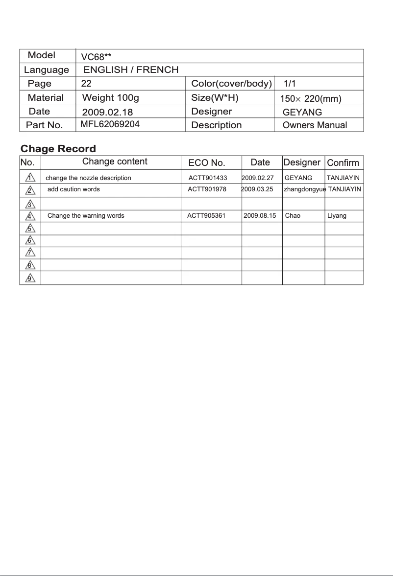 Page 1 de la notice Manuel utilisateur LG VC5400V