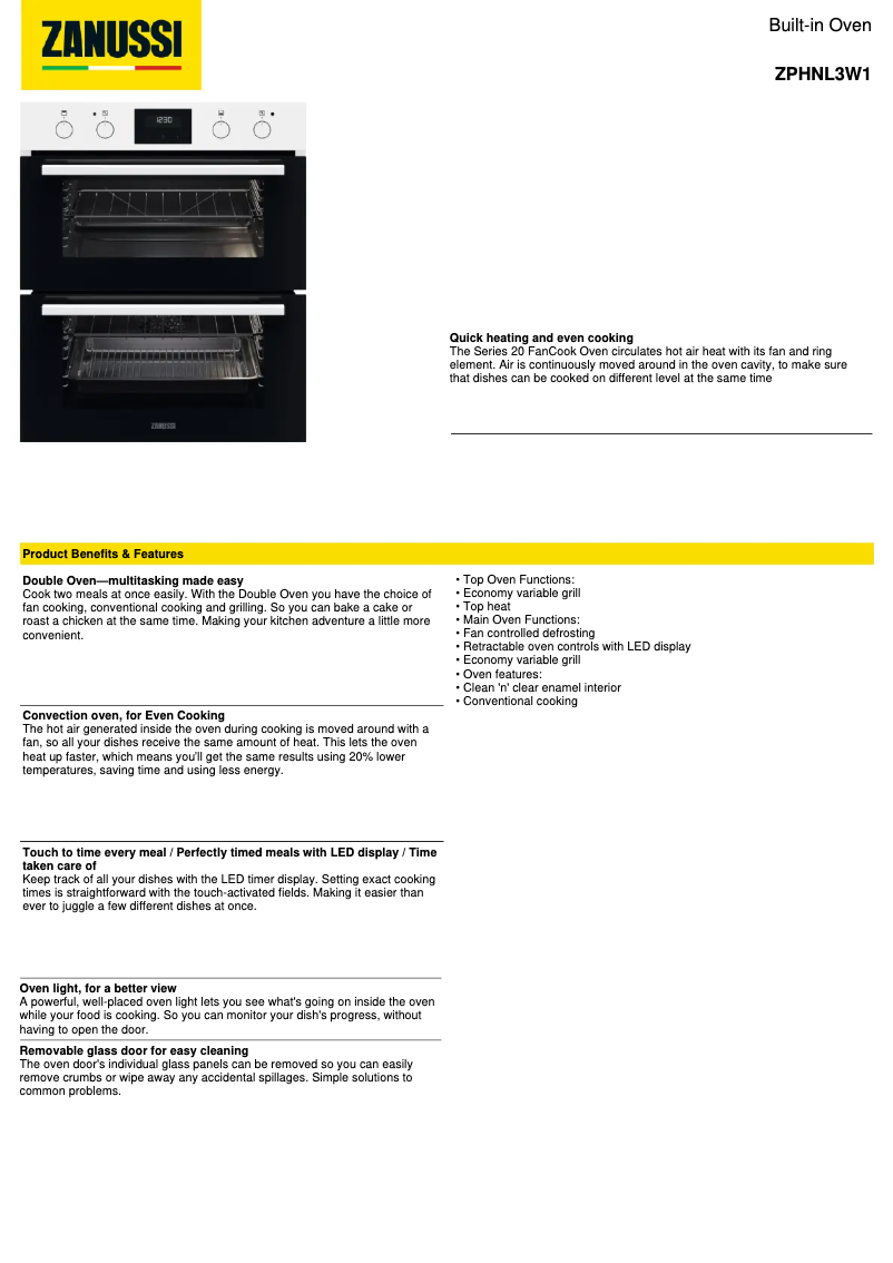 Page n°1 - Fiche technique Zanussi ZPHNL3W1