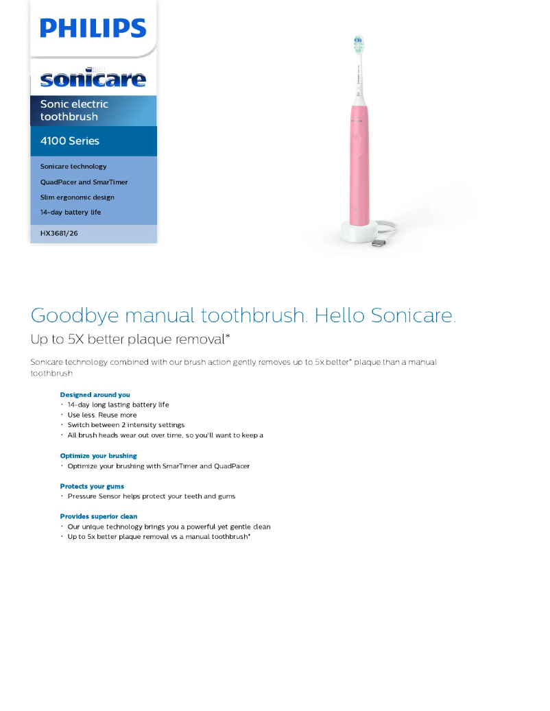 Page n°1 - Fiche technique Philips Sonicare ProtectiveClean 4100 HX3681