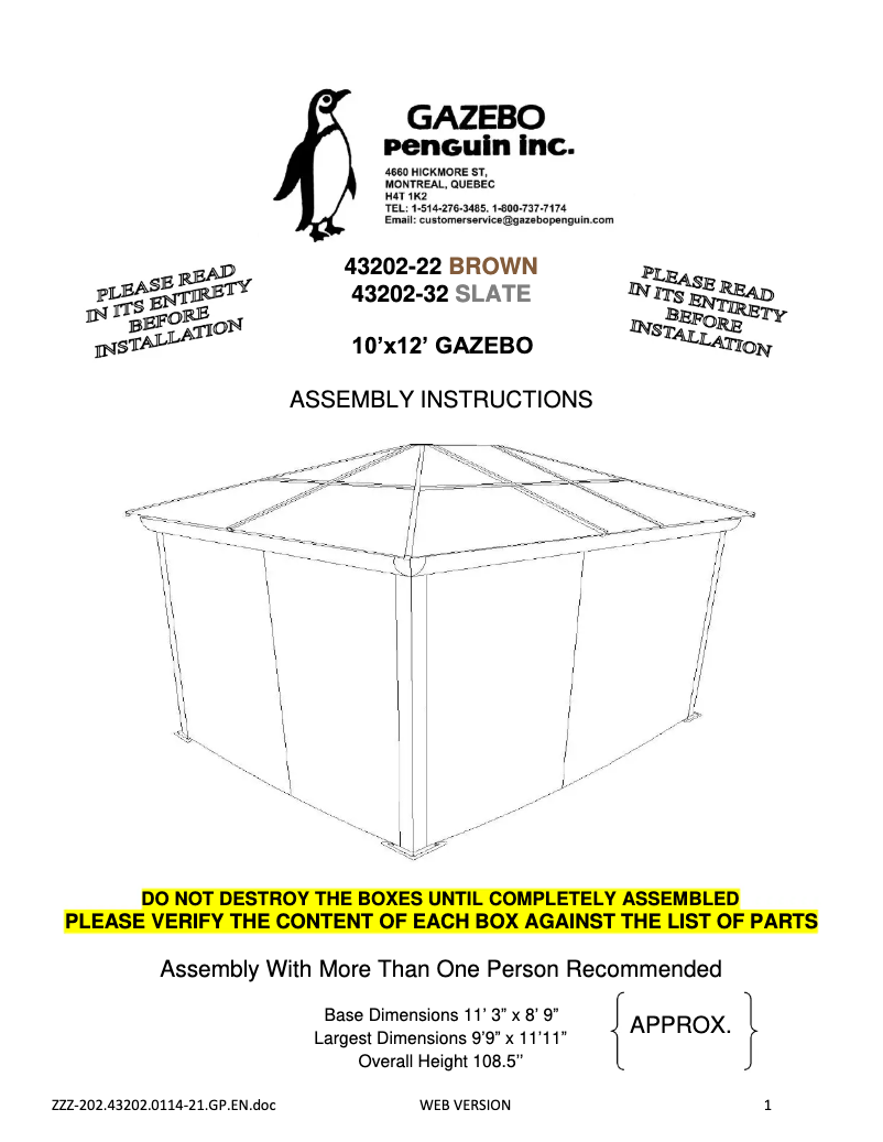 Page n°1 - Manuel utilisateur Gazebo Penguin 43202-32