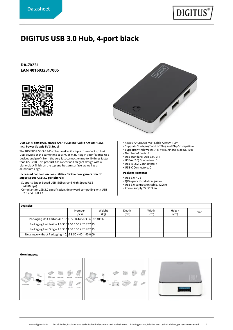 Page 1 de la notice Fiche technique Digitus DA-70231