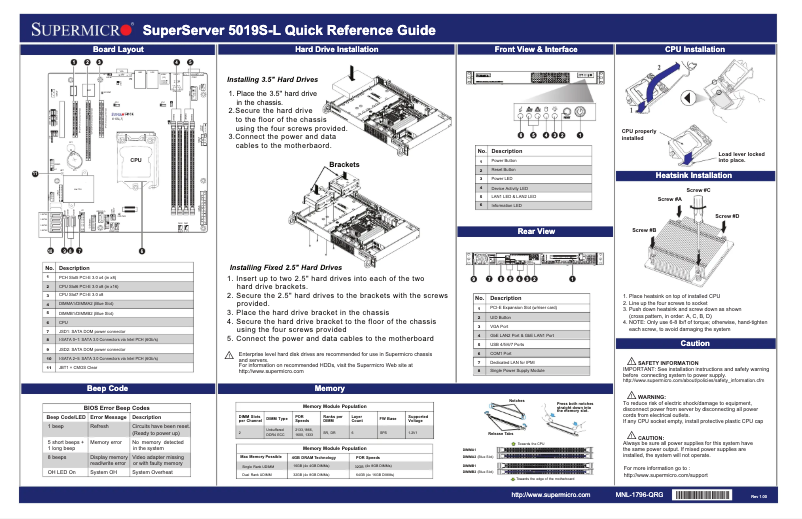 Page 1 de la notice Guide de démarrage rapide Supermicro SuperServer 5019S-L