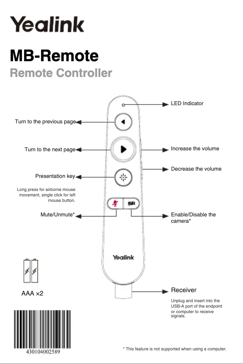 Page 1 de la notice Manuel utilisateur Yealink MB-Remote