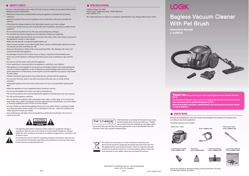 Página 1 del manual Manual de usuario Logik L16VRP12