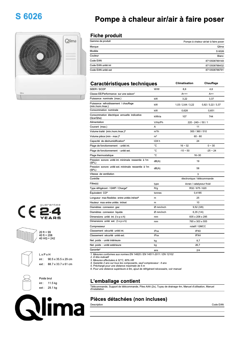 Page n°1 - Fiche technique Qlima S6026
