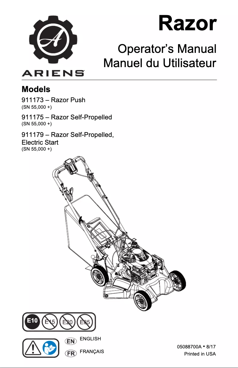 Page n°1 - Manuel utilisateur Ariens Razor Push