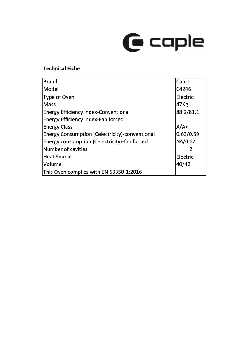 Page n°1 - Fiche technique Caple C4246