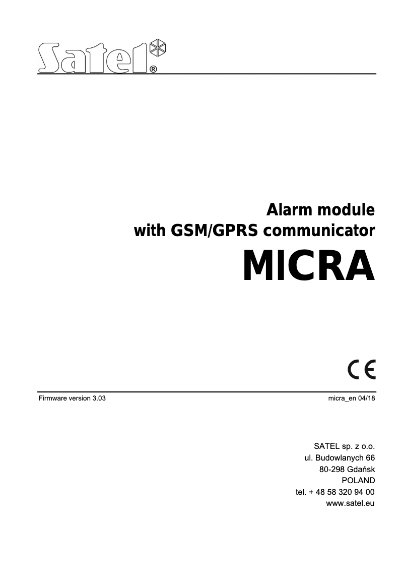 Image de la première page du manuel de l'appareil MICRA