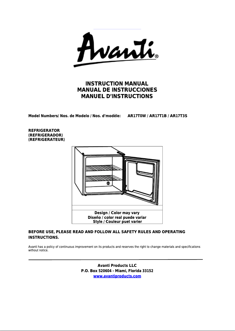 Image de la première page du manuel de l'appareil AR17T3SIS