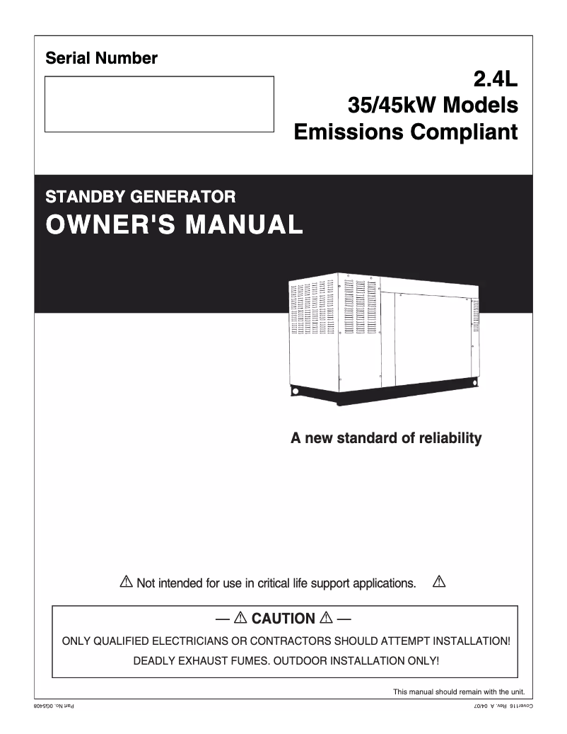 Page n°1 - Manuel utilisateur Generac QT03524KNSY