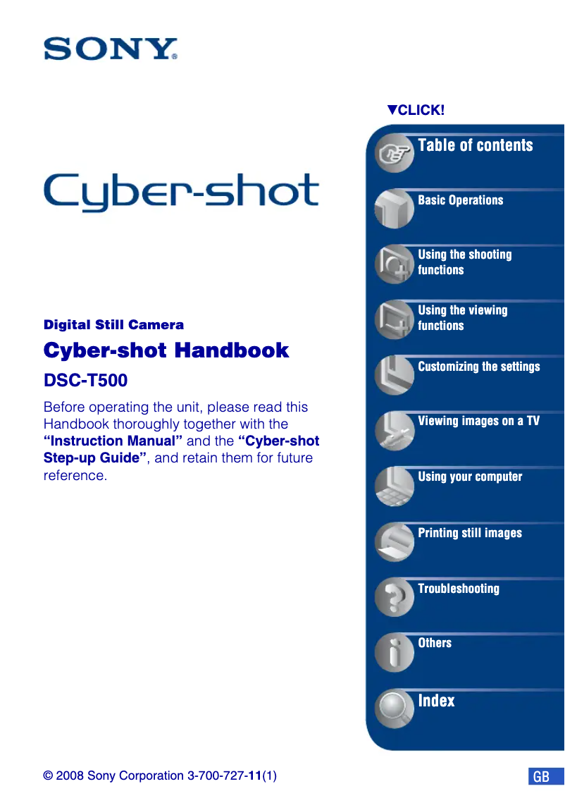 Image de la première page du manuel de l'appareil Cybershot DSC-T500