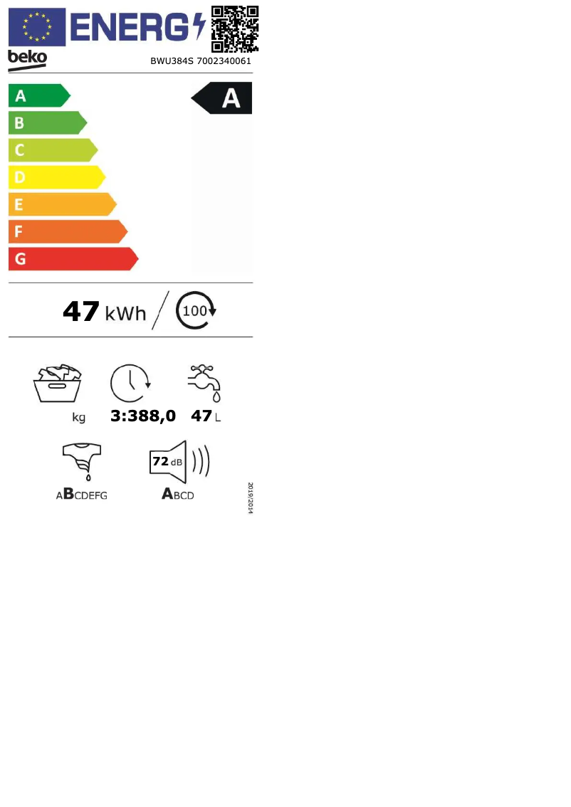 Page 1 de la notice Manuel utilisateur Beko BWU384S