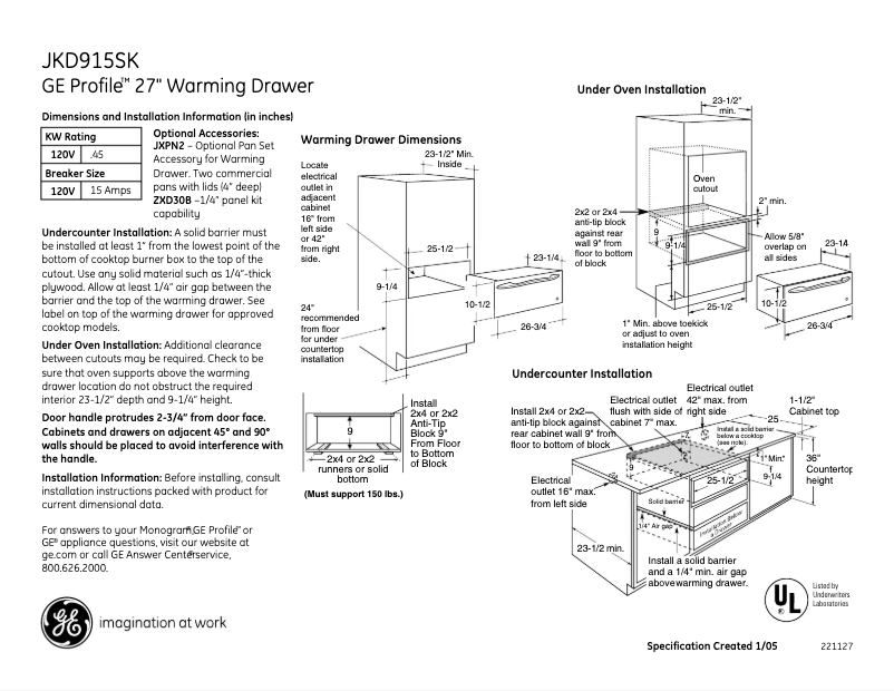 First page image of the manual for Profile JKD915SKSS
