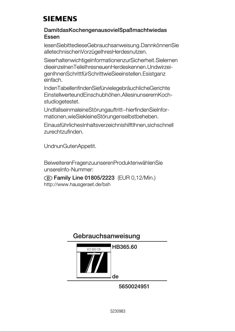 Page 1 de la notice Manuel utilisateur Siemens HB365560