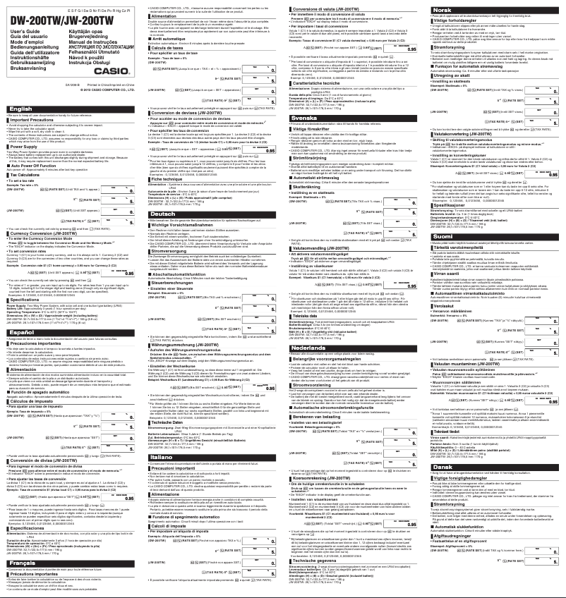 Page 1 de la notice Manuel utilisateur Casio JW-200TW