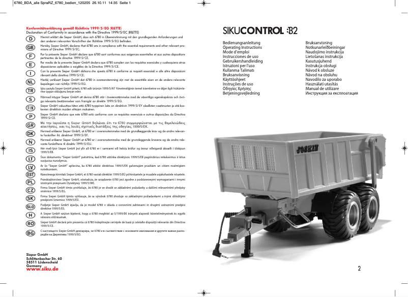 Page n°1 - Manuel utilisateur Siku Tandem trailer