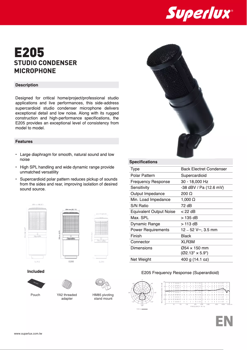 Page n°1 - Manuel utilisateur Superlux E205