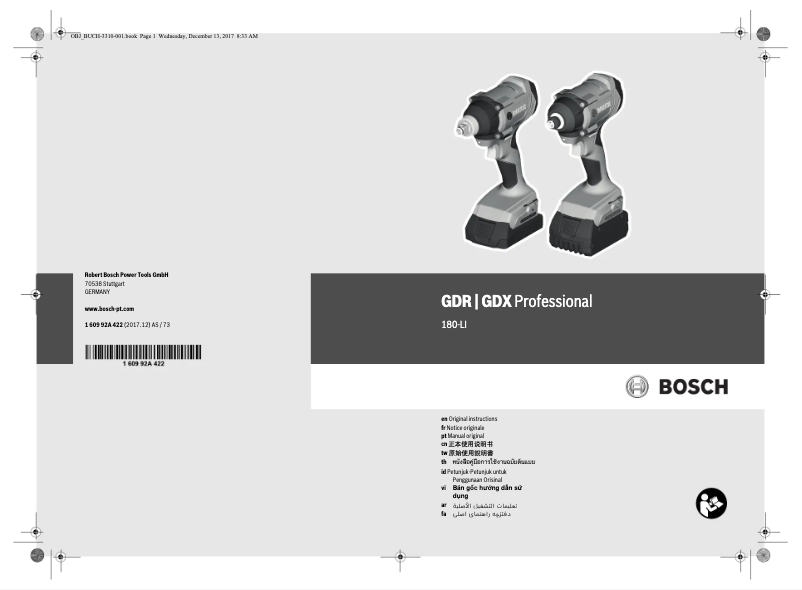 Page 1 de la notice Manuel utilisateur Bosch GDR 18 V-160 Professional