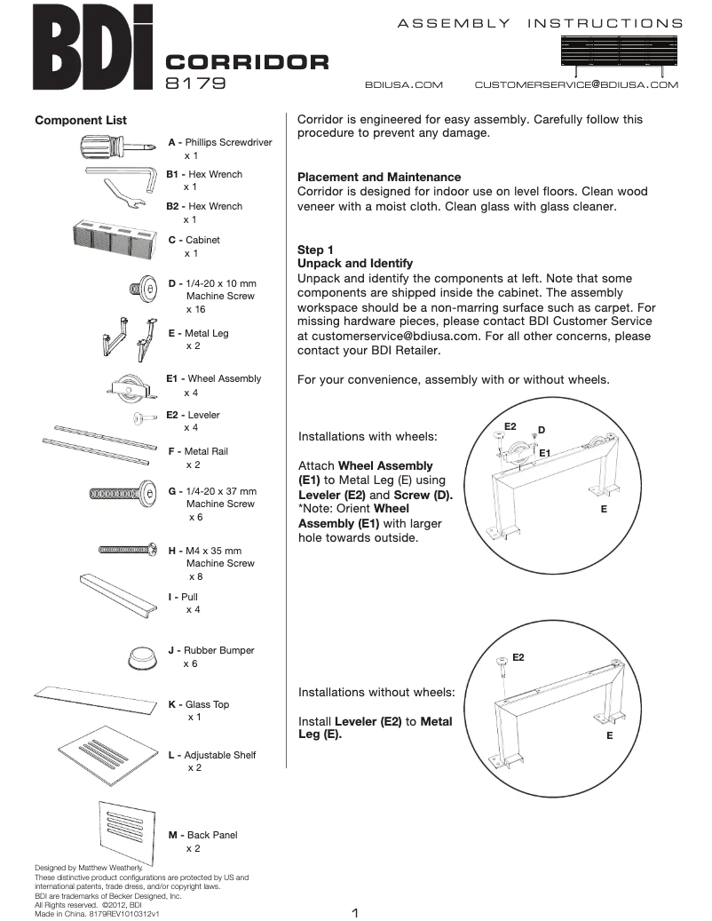 Page n°1 - Manuel utilisateur BDI Corridor 8179