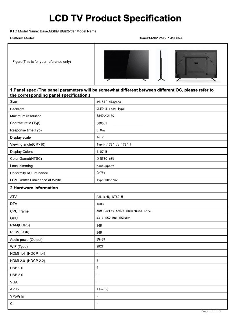 Page n°1 - Fiche technique Blaupunkt BLA50ULC01