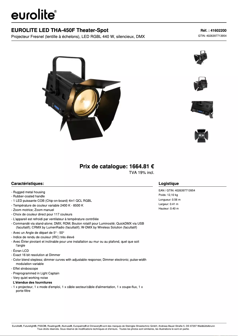 Page n°1 - Fiche technique Eurolite LED THA-450F