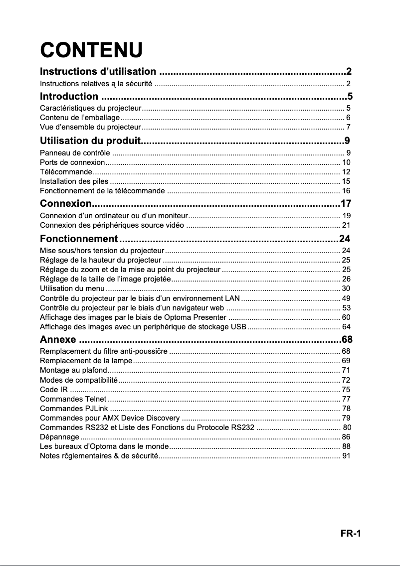 Page n°1 - Manuel utilisateur Optoma X501