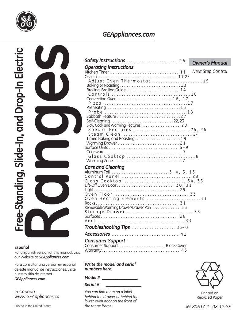 First page image of the manual for Profile PB920STSS