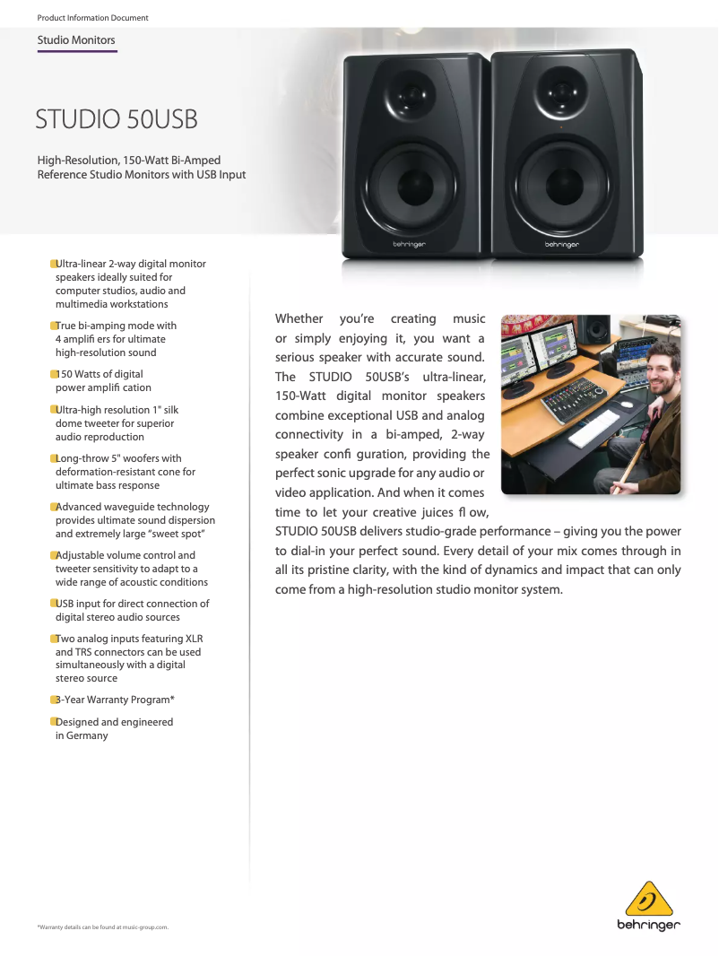 Página 1 del manual Ficha técnica Behringer Studio 50USB