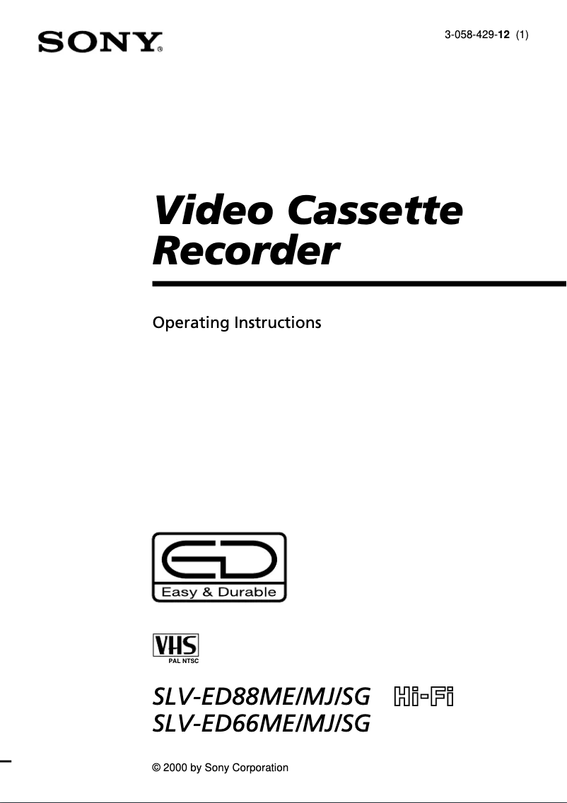 Page 1 de la notice Manuel utilisateur Sony SLV-ED88MJ