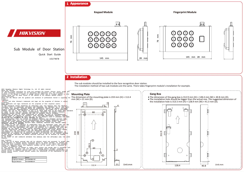 Page n°1 - Manuel utilisateur Hikvision DS-KDM9403-FKP