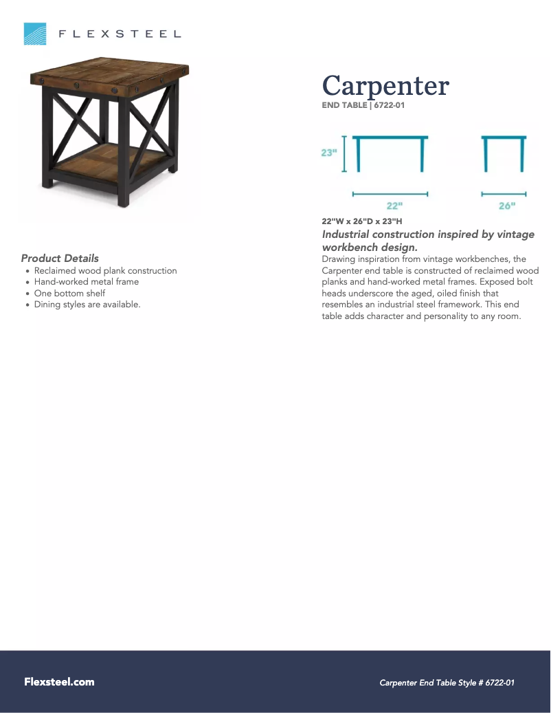 Page 1 de la notice Manuel utilisateur Flexsteel Carpenter 6723-01