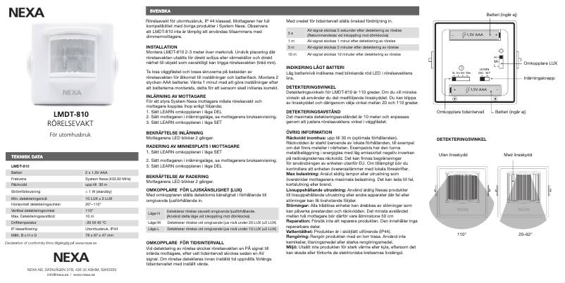Page 1 de la notice Manuel utilisateur Nexa LMDT-810