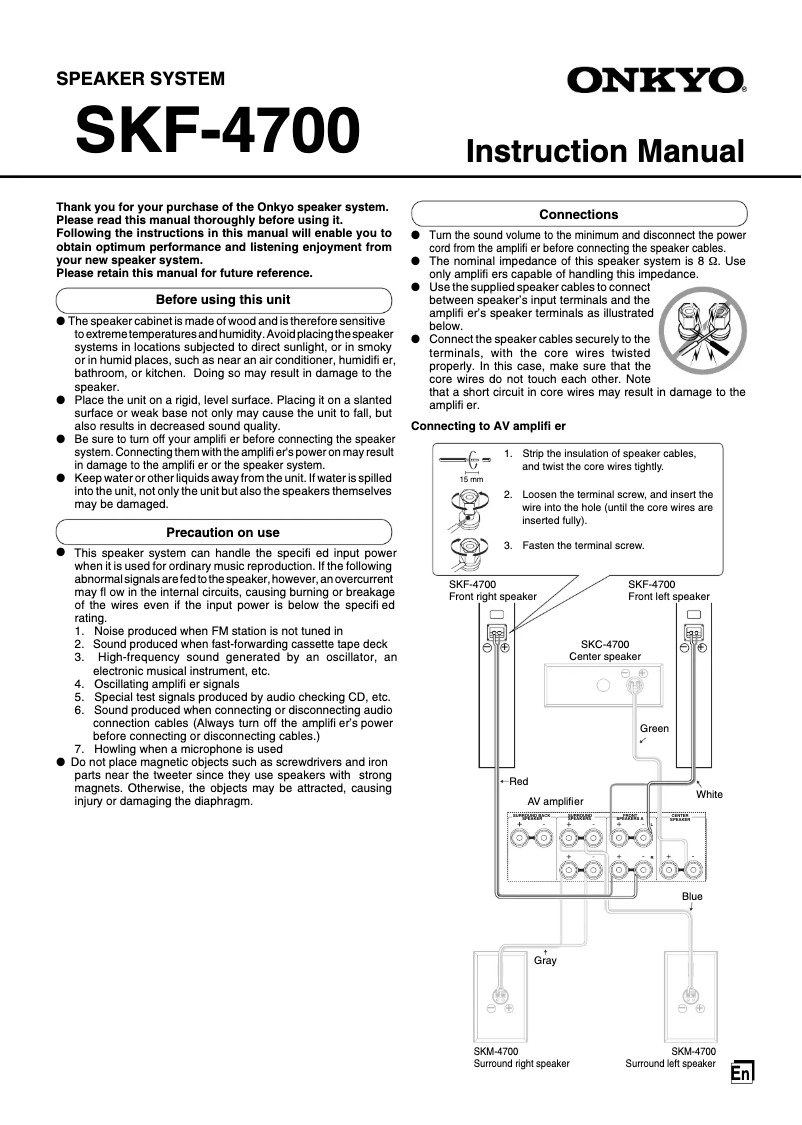 Page 1 de la notice Manuel utilisateur Onkyo SKF-4700